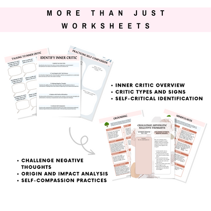 Multiple pages of inner critic worksheets