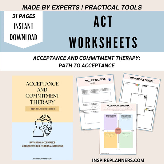 Acceptance and commitment therapy worksheets that come with 31 pages. 