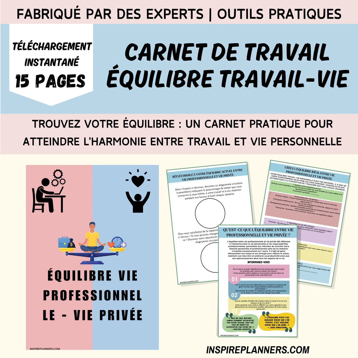 Cahier d'exercices Pour l'équilibre Travail-vie Personnelle - French