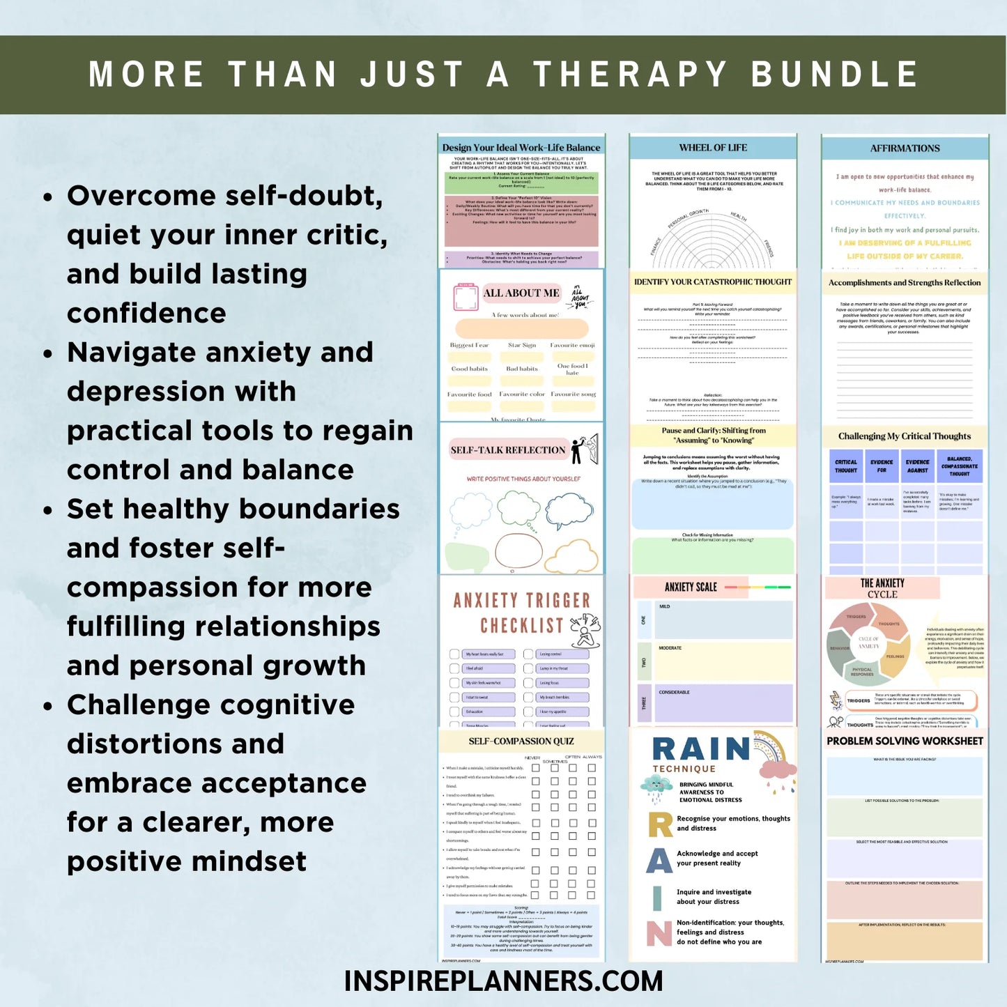 Bestselling therapy bundle with tools to overcome self-doubt, manage anxiety, set boundaries, and build lasting confidence.