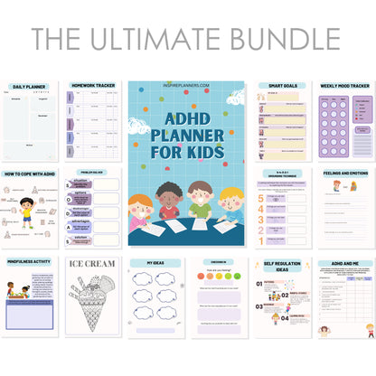 Ultimate ADHD Planner for Kids with daily planners, problem-solving sheets, and mindfulness exercises.