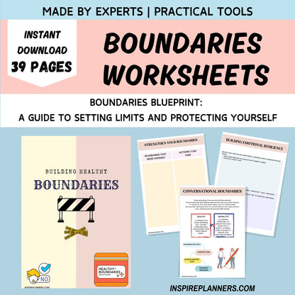 Boundaries Worksheets: A 39-page guide to setting limits, protecting yourself, and building resilience.