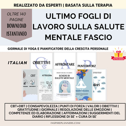 Ultimo pacchetto di fogli di lavoro sulla salute mentale in italiano con oltre 140 pagine per consapevolezza e crescita personale.