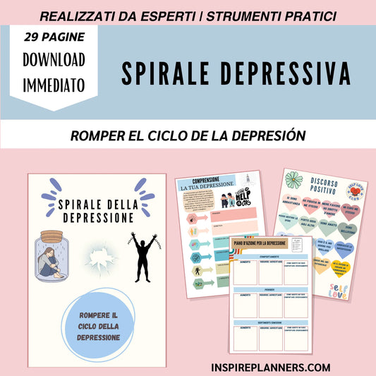 Schede sulla spirale della depressione per rompere il ciclo, con azioni pratiche e strumenti per il recupero.