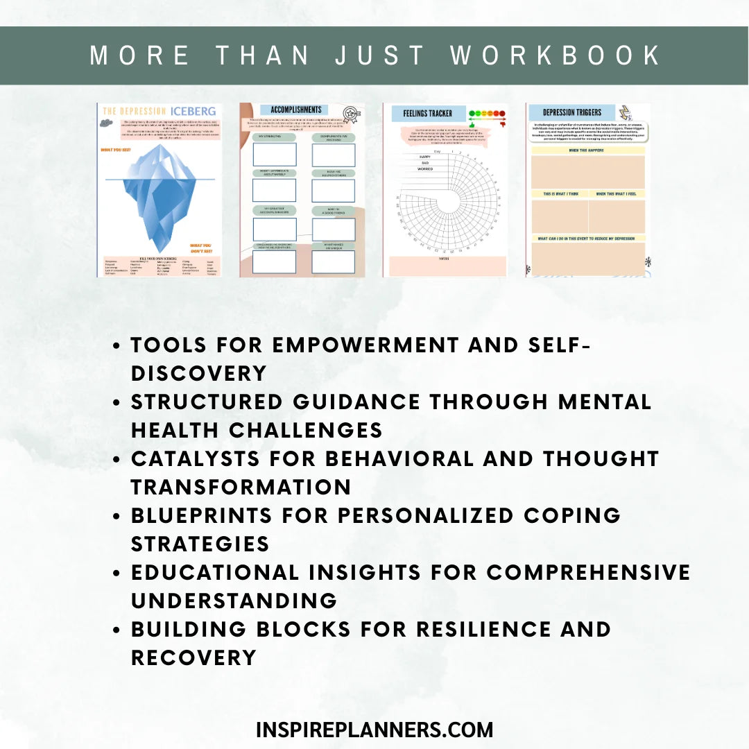 Depression Spiral Worksheets featuring tools for empowerment, self-discovery, and mental health transformation.