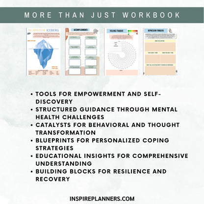 Depression Spiral Worksheets featuring tools for empowerment, self-discovery, and mental health transformation.